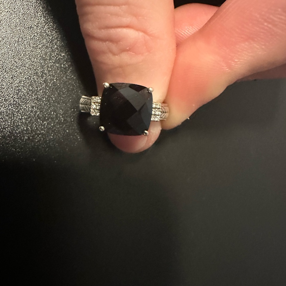 Effy onyx and diamond ring in sterling silver
